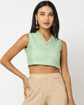 leaf motif relaxed fit v-neck top