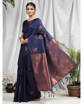 leaf pattern banarasi saree with contrast pallu