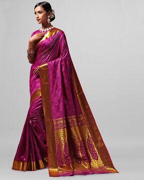 leaf pattern saree with contrast border