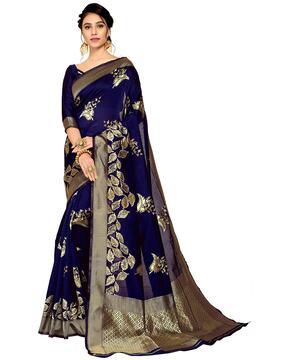 leaf pattern saree with contrast border