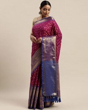 leaf pattern saree with contrast border