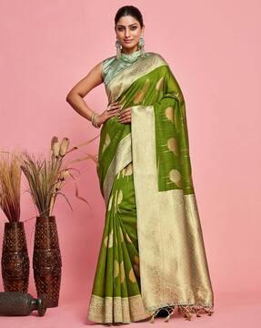 leaf pattern saree with contrast border