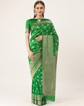 leaf pattern saree with contrast zari border