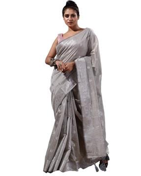 leaf pattern saree with tassels