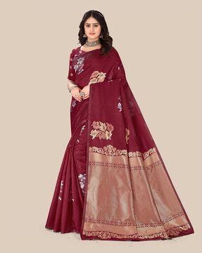 leaf pattern saree with zari border