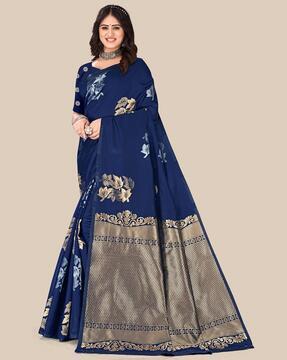 leaf pattern saree with zari border