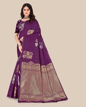 leaf pattern saree with zari border