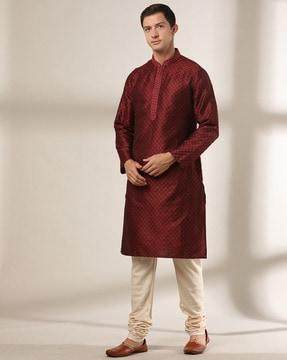 leaf pattern slim fit kurta