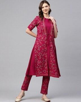 leaf print  a-line kurta with pants