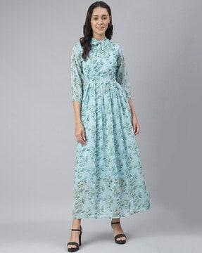 leaf print a-line dress