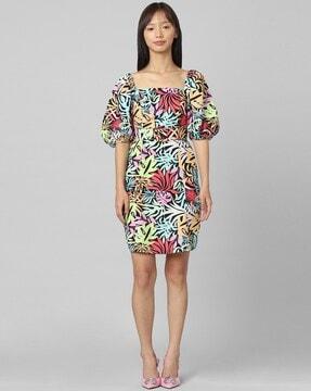 leaf print a-line dress