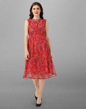 leaf print a-line dress