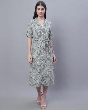 leaf print a-line dress
