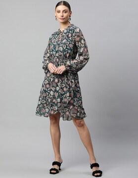 leaf print a-line dress