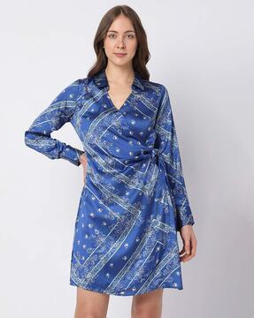 leaf print a-line dress