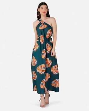 leaf print a-line dress