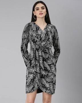 leaf print a-line dress