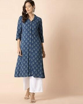 leaf print a-line kurta