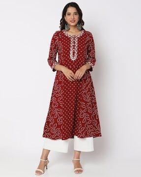 leaf print a-line kurta