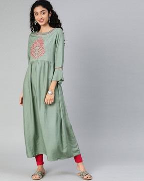 leaf print a-line kurta