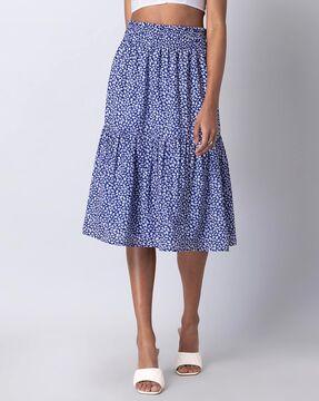 leaf print a-line skirt