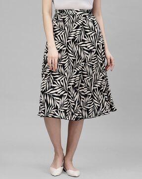 leaf print a-line skirt