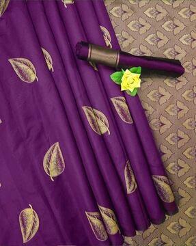 leaf print banarasi soft silk saree