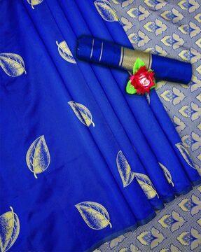 leaf print banarasi soft silk saree