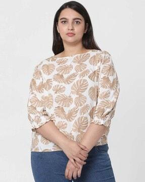 leaf print boat-neck top