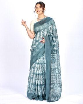 leaf print chanderi silk saree