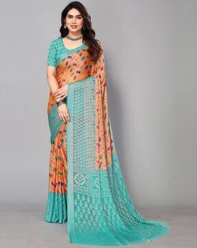 leaf print chiffon saree