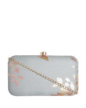 leaf print clutch with kiss lock closure