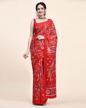 leaf print cotton jamdani saree