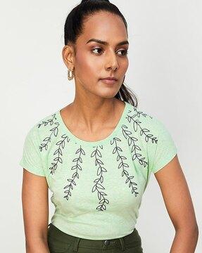 leaf print crew-neck top