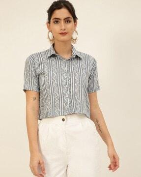 leaf print cropped shirt