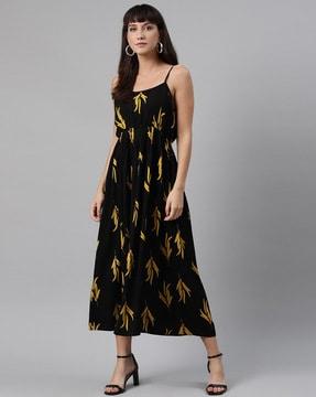 leaf print fit & flare dress