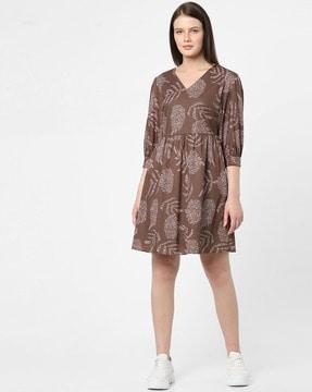 leaf print fit & flare dress