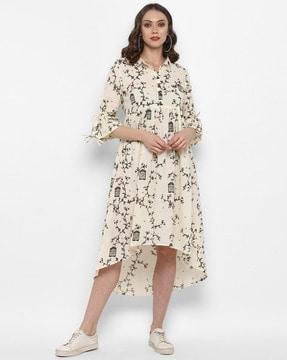 leaf print fit & flare dress