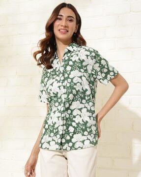 leaf print fitted shirt