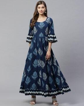 leaf print flared kurta