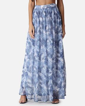 leaf print flared skirt