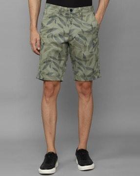 leaf print flat-front shorts