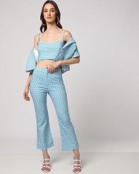 leaf print flat-front straight pants