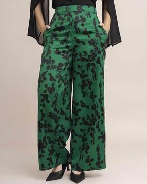 leaf print flat-front trousers