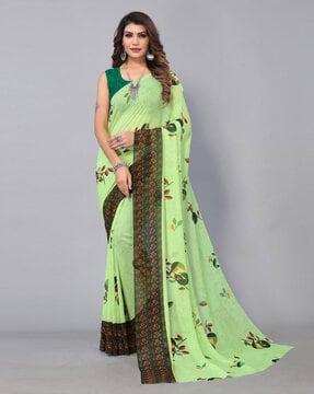 leaf print georgette saree