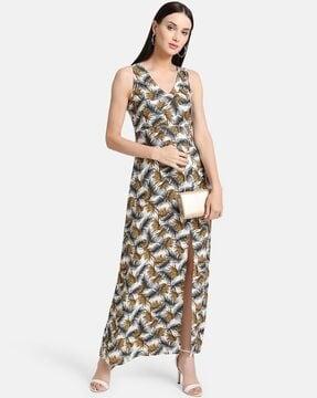 leaf print gown dress