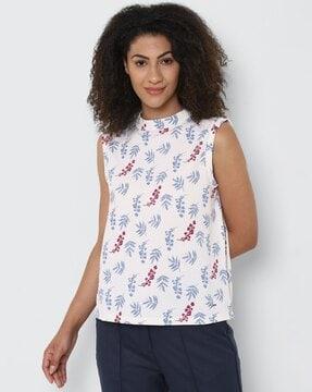 leaf print high-neck top