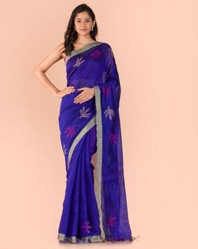 leaf print jamdani traditional saree