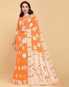 leaf print kalamkari saree