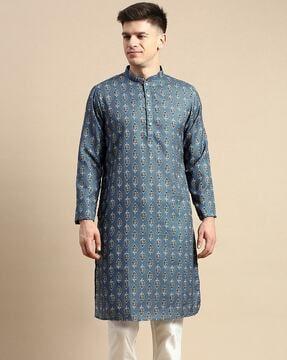 leaf print kurta with insert pocket